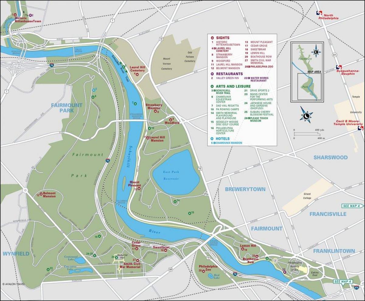 mapa do fairmount park Filadélfia