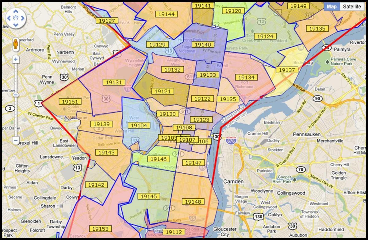 mapa de Filadélfia maior área