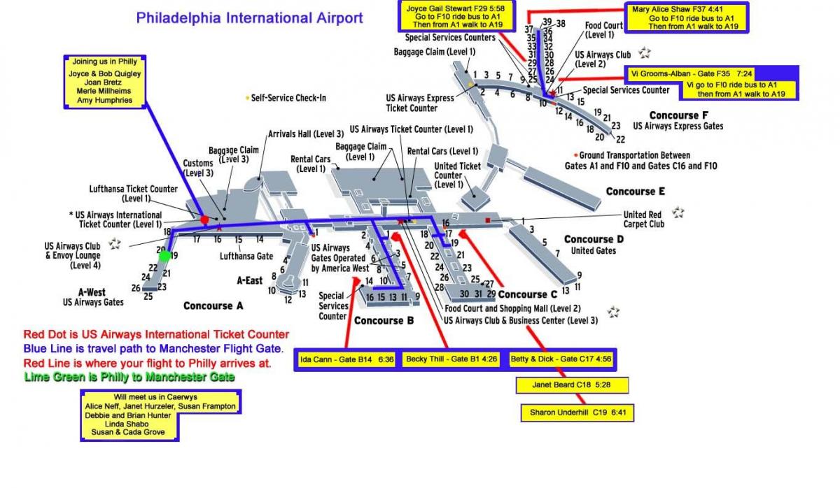 mapa do aeroporto de Philadelphia