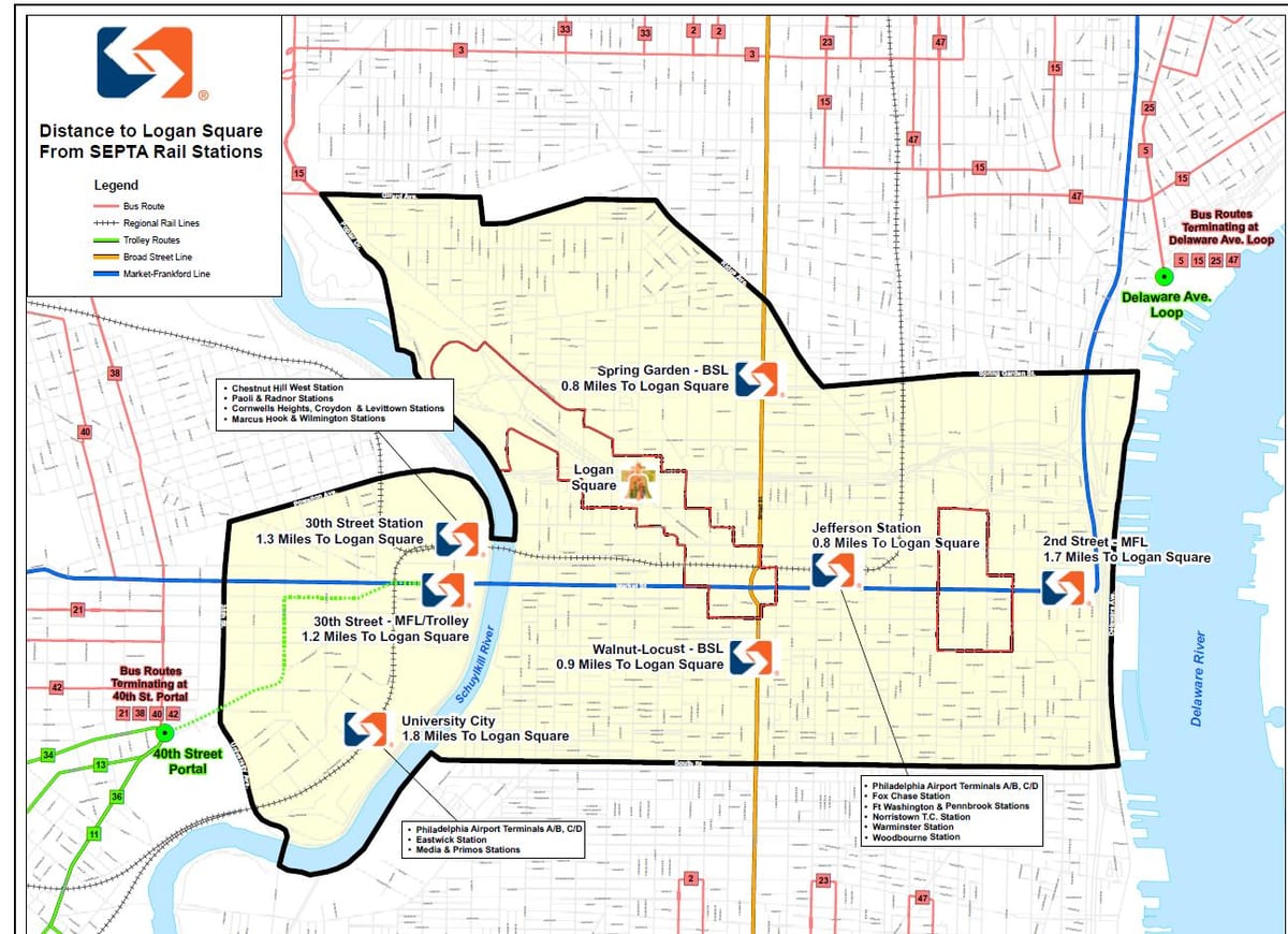 Ônibus Septa mapa de rotas