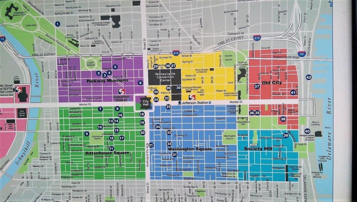 mapa do centro da cidade de Filadélfia