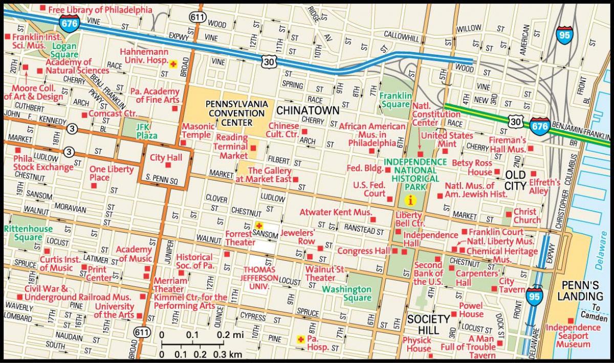 mapa do centro de Filadélfia