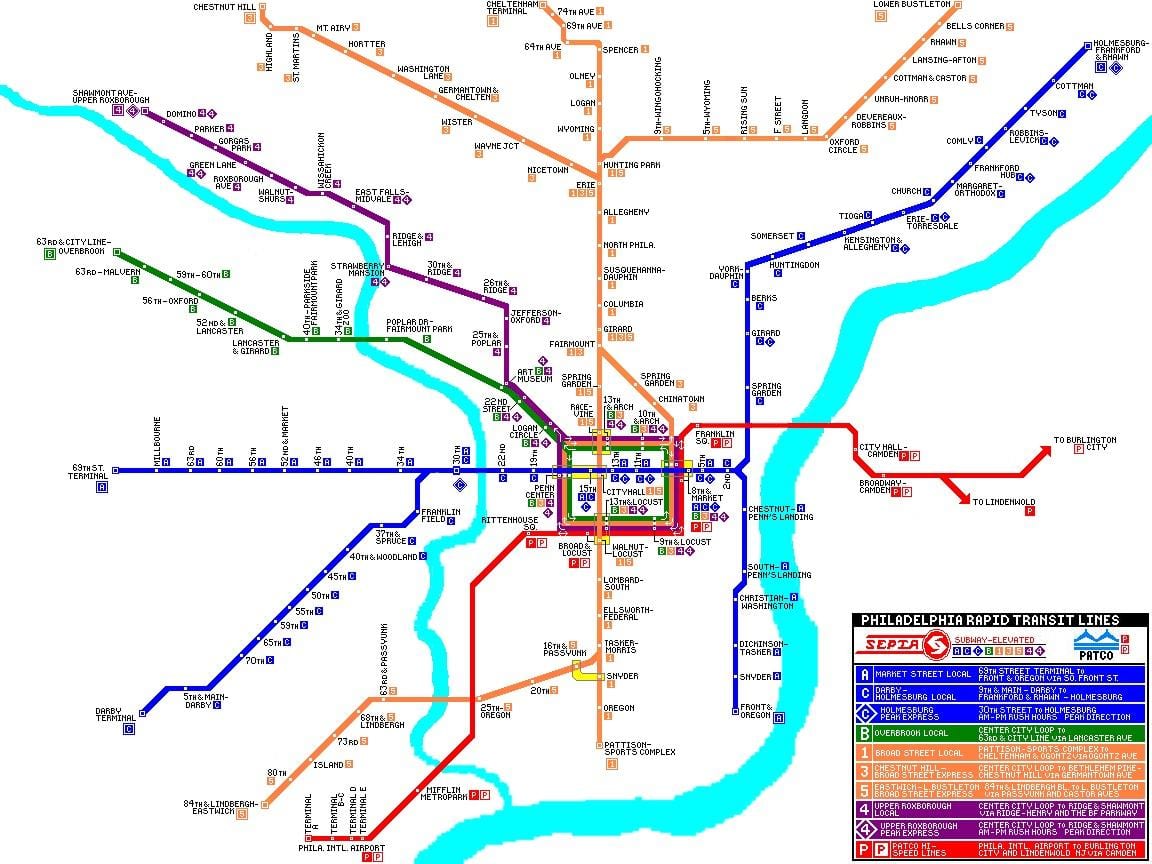 Filadélfia sistema de transporte de massa mapa