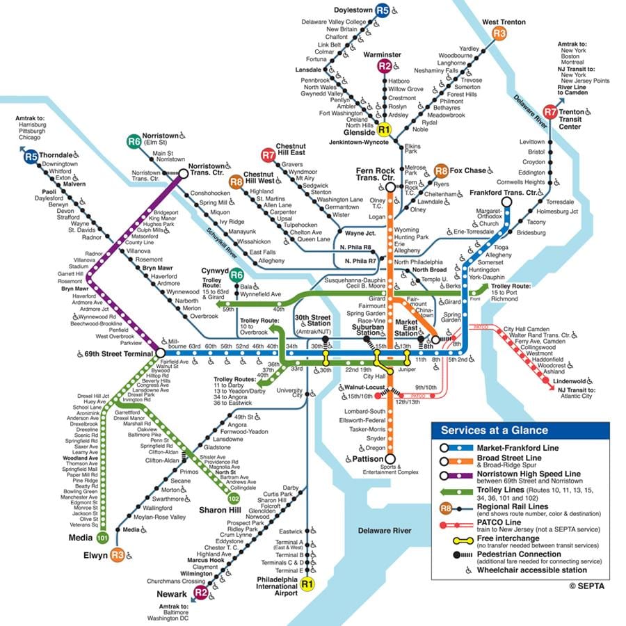 mapa de Filadélfia de metro