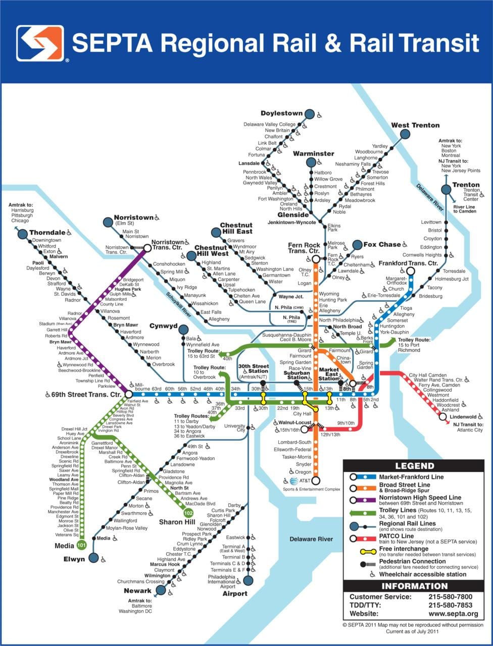 Septa mapa de Filadélfia